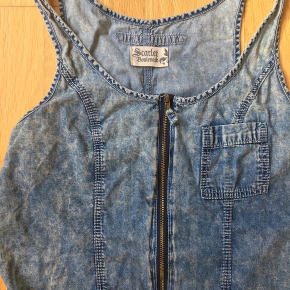 2/$35💋Scarlet Boulevard Denim Romper -Small - Picture 3 of 5